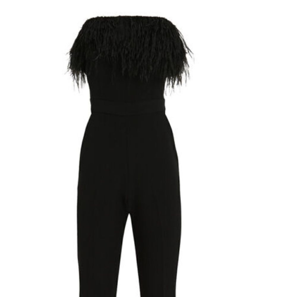 NWT Anthropologie SAYLOR Jane Feathers Strapless Jumpsuit Black Sz 16 - Picture 3 of 14